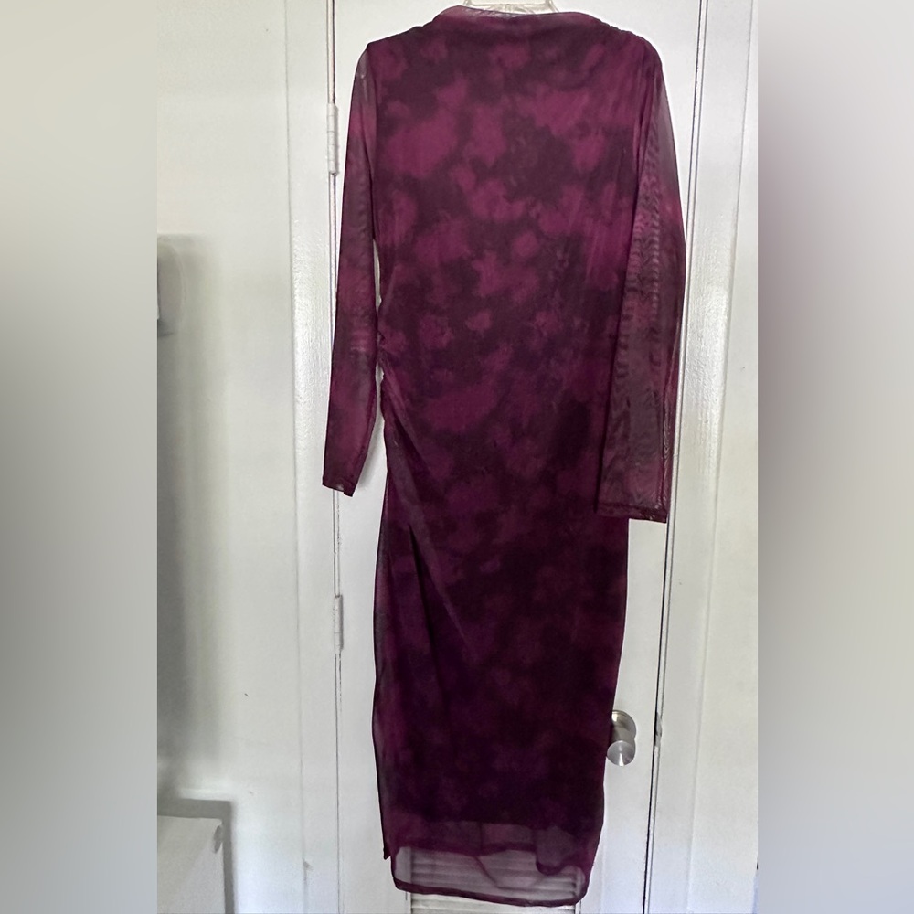 Burgundy wine Bodycon stretchy Dress lined sheer long sleeves very flattering XL - Picture 5 of 6